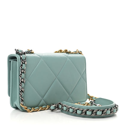 Chanel Lambskin Quilted Chanel 19 Wallet On Chain WOC Light Blue 3 of 13