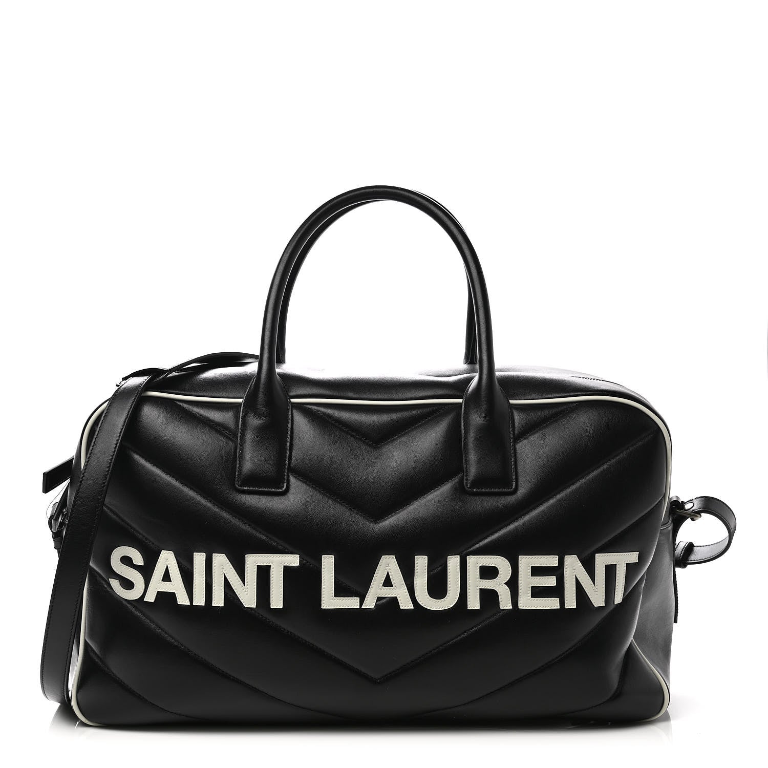Saint Laurent Calfskin Medium Miles Logo Bowler Duffel Bag Black 2 of 10