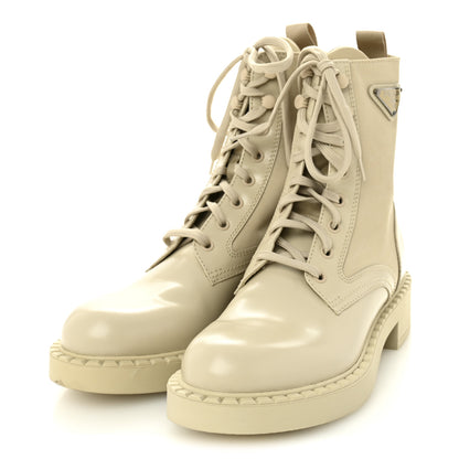 Prada Spazzolato Re-Nylon Metal Triangle Logo Womens 50mm Combat Boots 39 Deserto 4 of 9