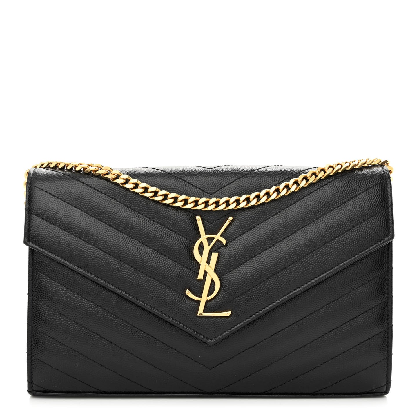Grain De Poudre Matelasse Chevron Monogram Chain Wallet Black