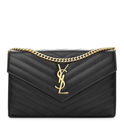 Saint Laurent Grain De Poudre Matelasse Chevron Monogram Chain Wallet Black 1 of 10