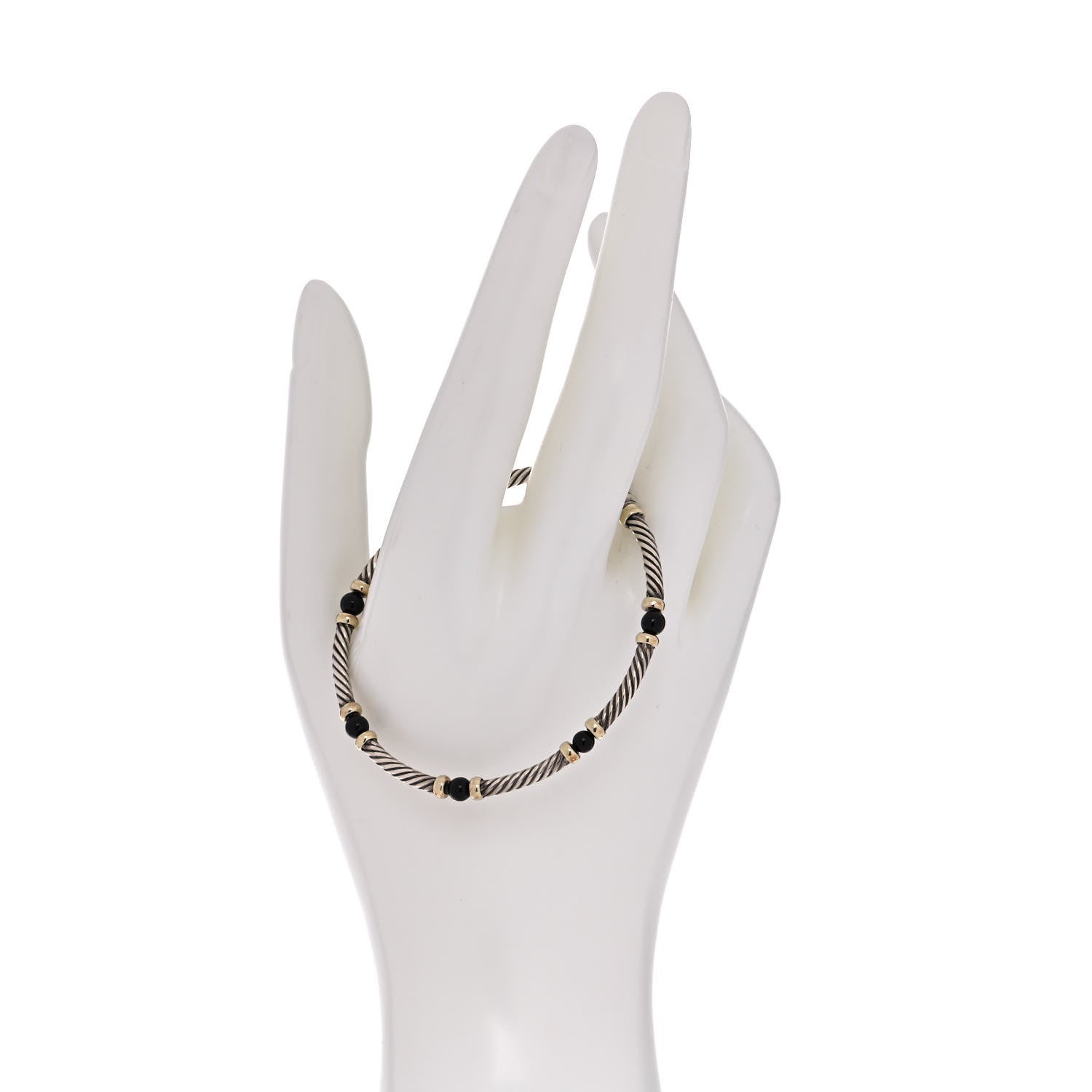 David Yurman Sterling Silver 14K Yellow Gold Black Onyx 5mm Metro Link Bracelet 2 of 4