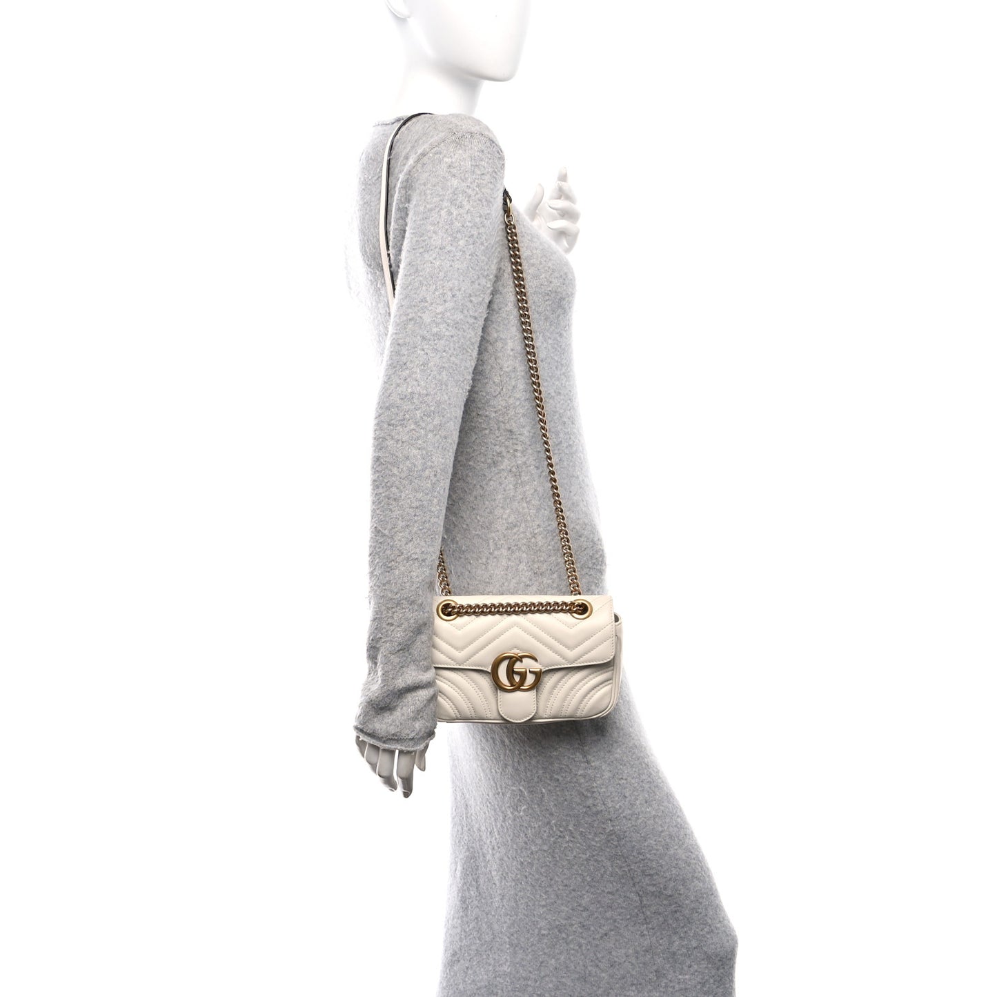 Calfskin Matelasse Mini GG Marmont Shoulder Bag White