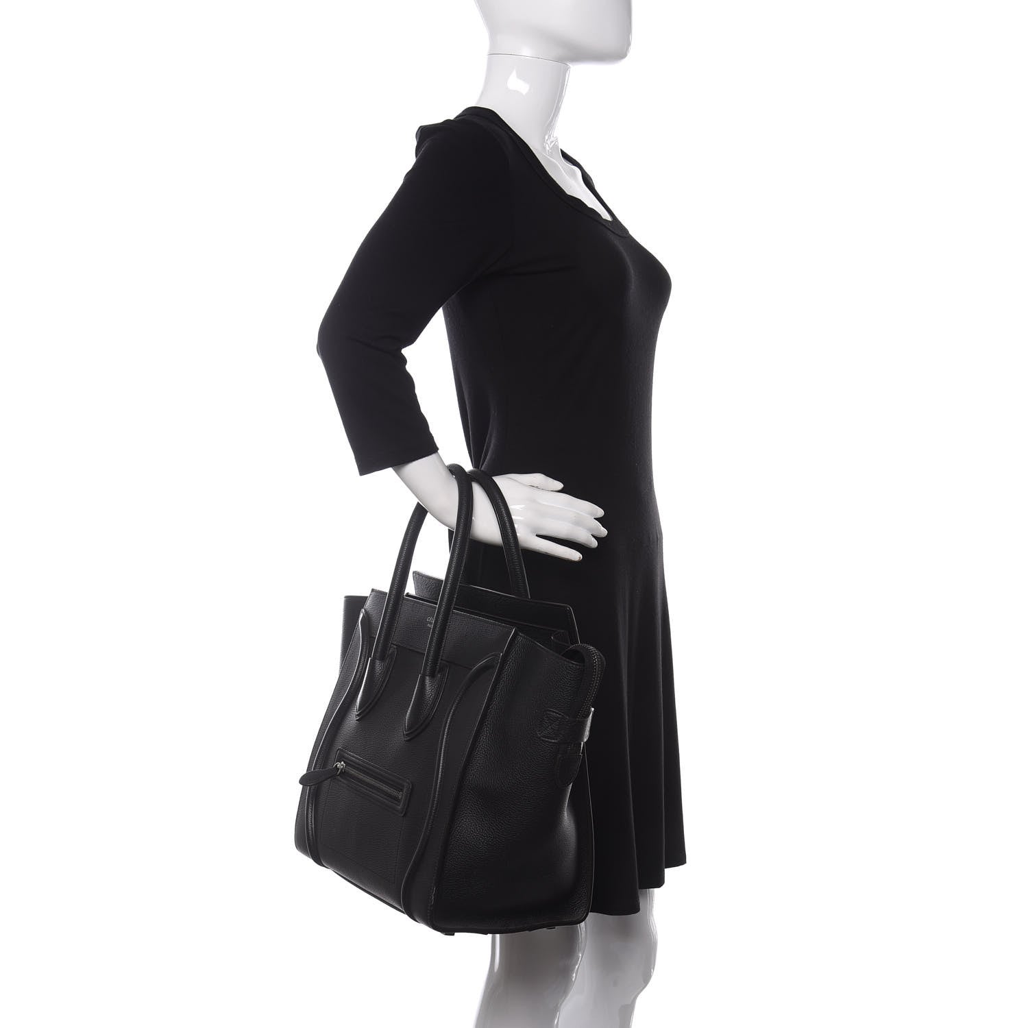 Celine Drummed Calfskin Mini Luggage Black 2 of 11