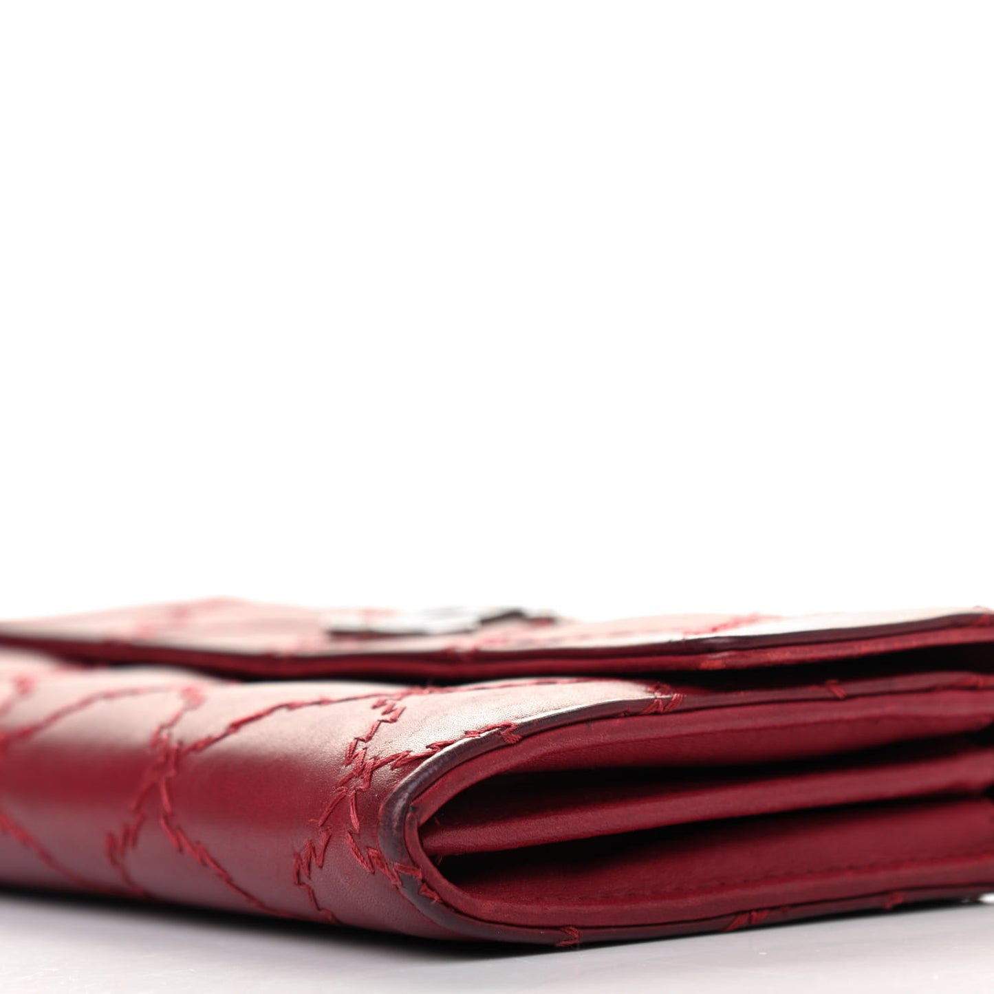 Calfskin Double Stitch Hamptons Large Gusset Flap Wallet Red