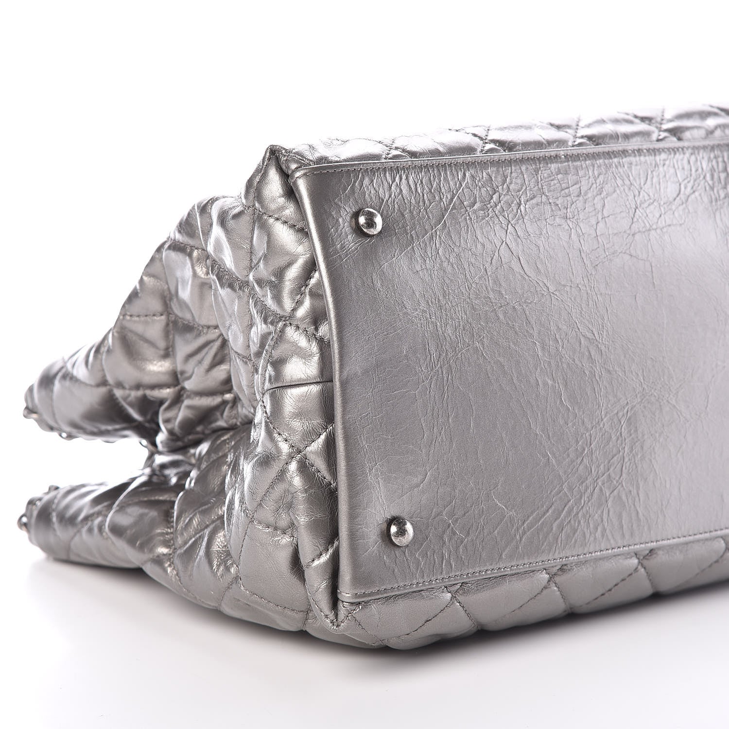 Chanel Metallic Aged Calfskin Quilted Small Chain Me Tote Silver 8 of 10