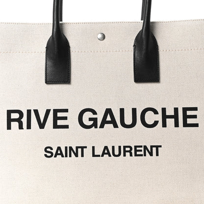 Saint Laurent Linen Calfskin Small Rive Gauche Tote Greggio Natural 8 of 10