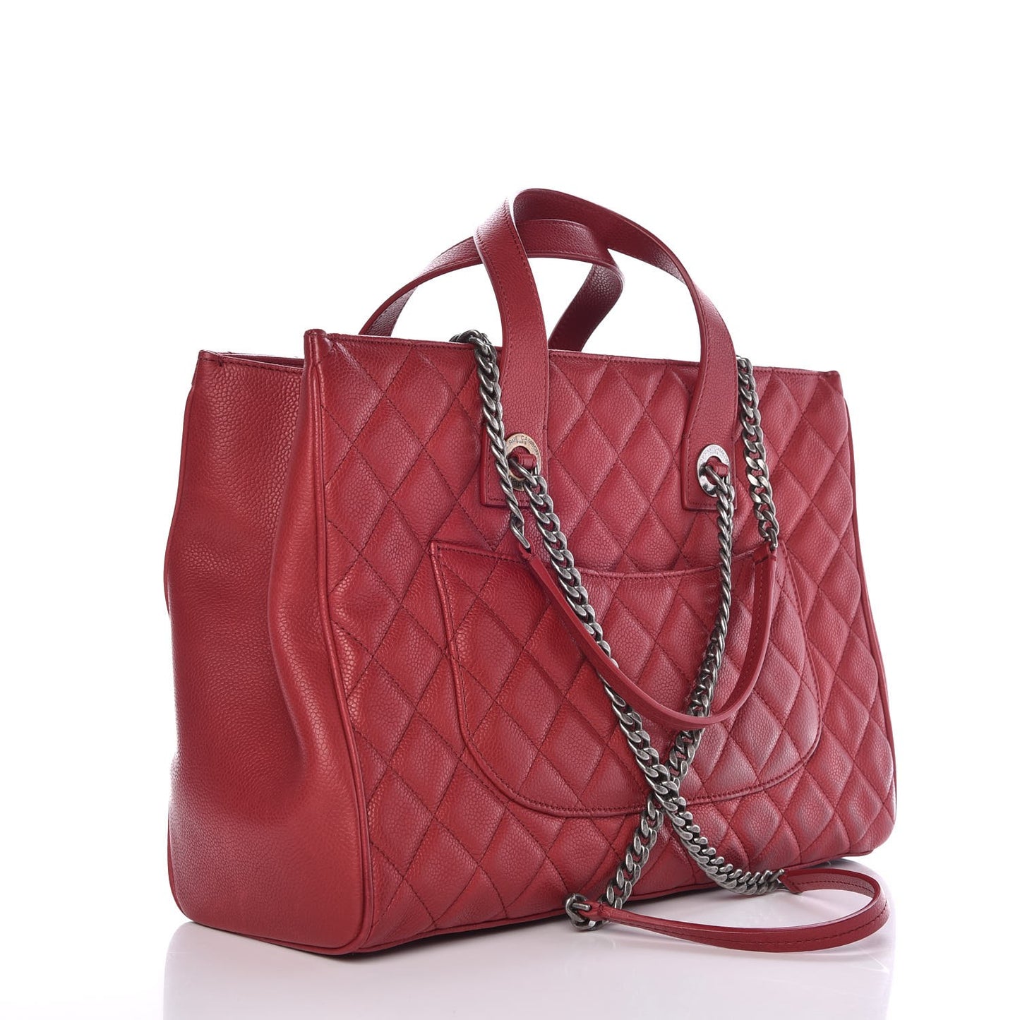 Caviar Quilted Large Casual Pocket Tote Red