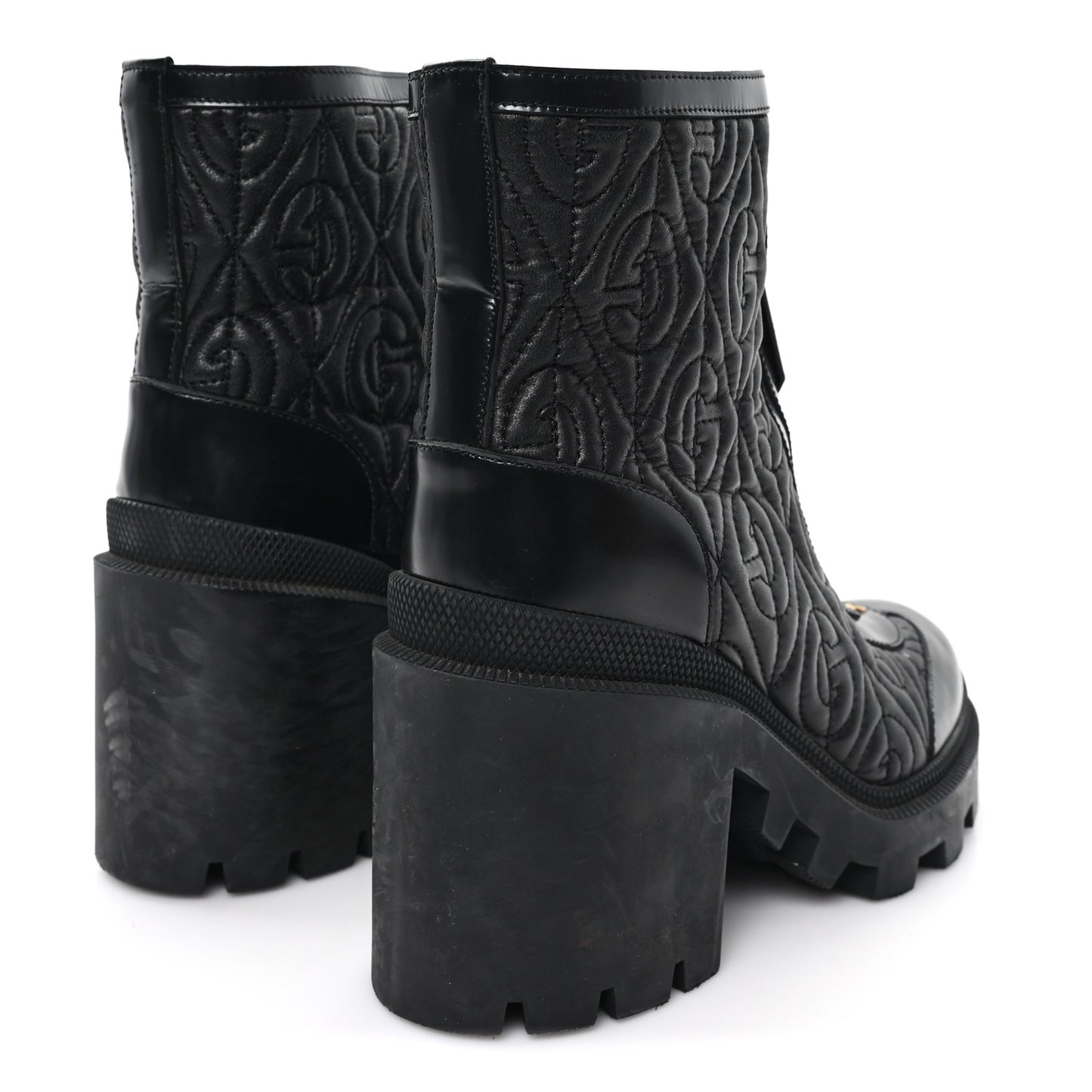 Calfskin Nappa Rhombus Quilted Trip Ankle Boots 36 Black