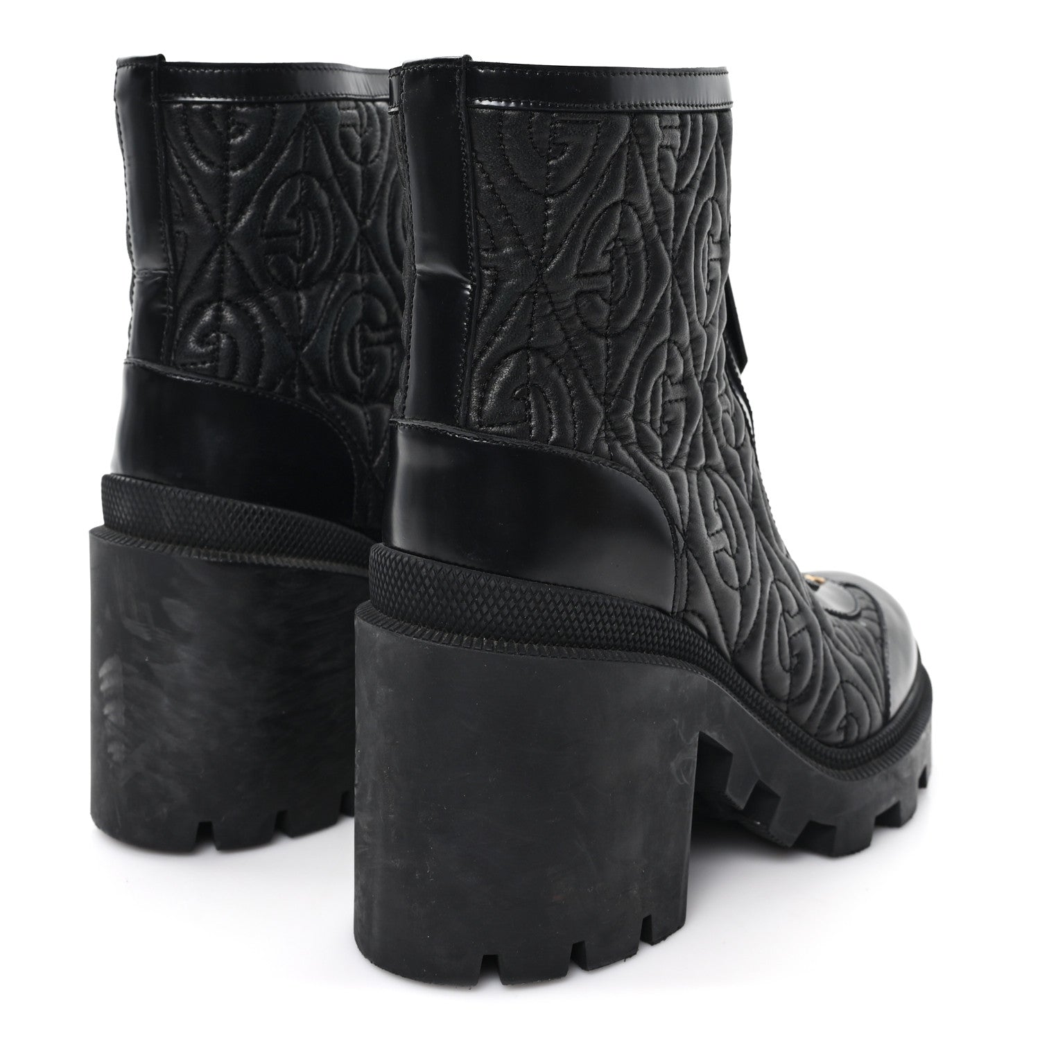 Gucci Calfskin Nappa Rhombus Quilted Trip Ankle Boots 36 Black 5 of 9