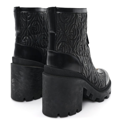 Gucci Calfskin Nappa Rhombus Quilted Trip Ankle Boots 36 Black 5 of 9
