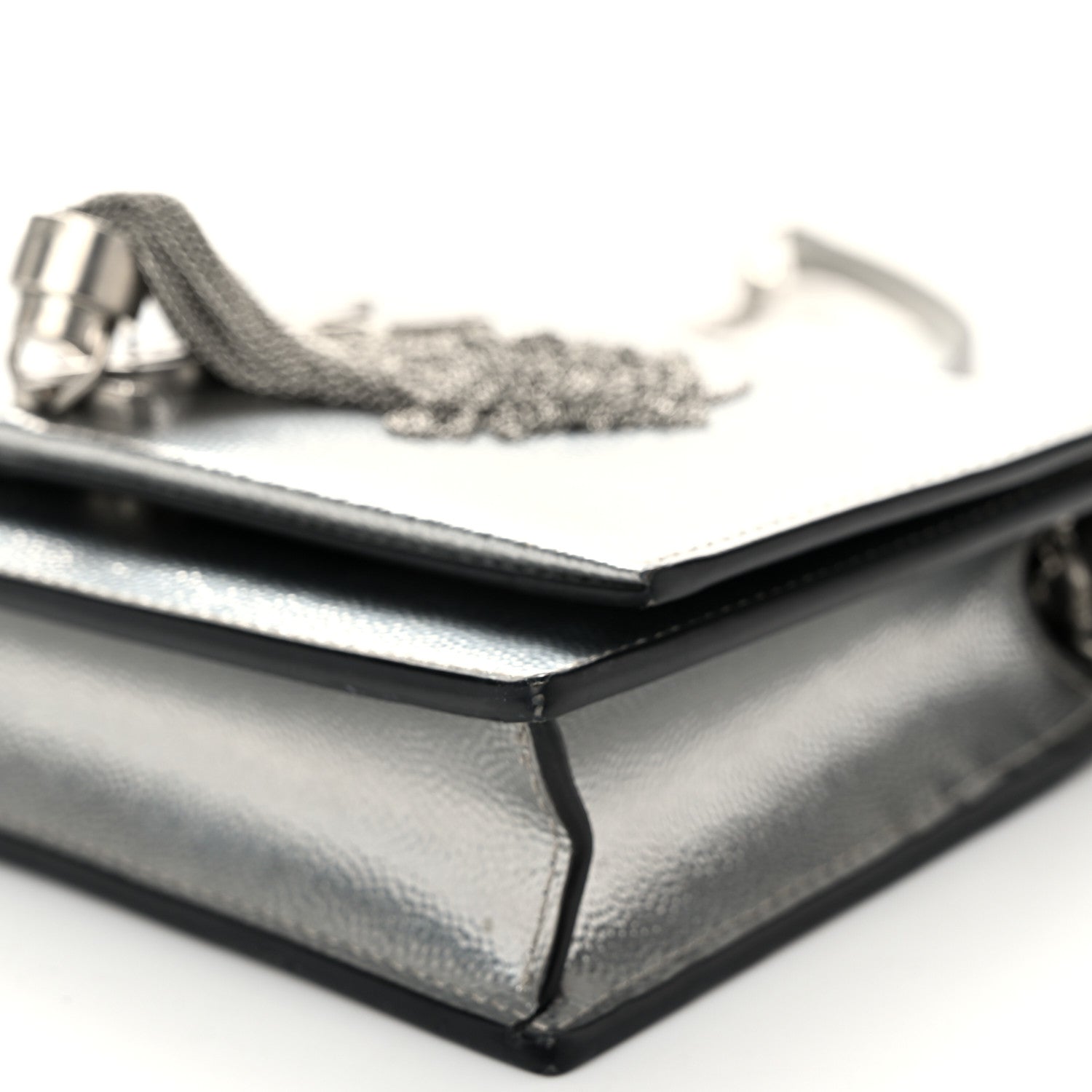 Saint Laurent Metallic Grain De Poudre Kate Monogram Tassel Chain Wallet Silver 10 of 11