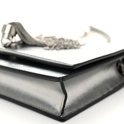 Saint Laurent Metallic Grain De Poudre Kate Monogram Tassel Chain Wallet Silver 10 of 11