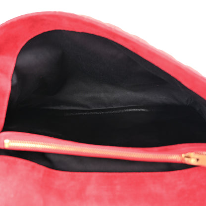 Saint Laurent Suede Mixed Matelasse Triquilt Large Monogram Envelope Satchel Red 5 of 13