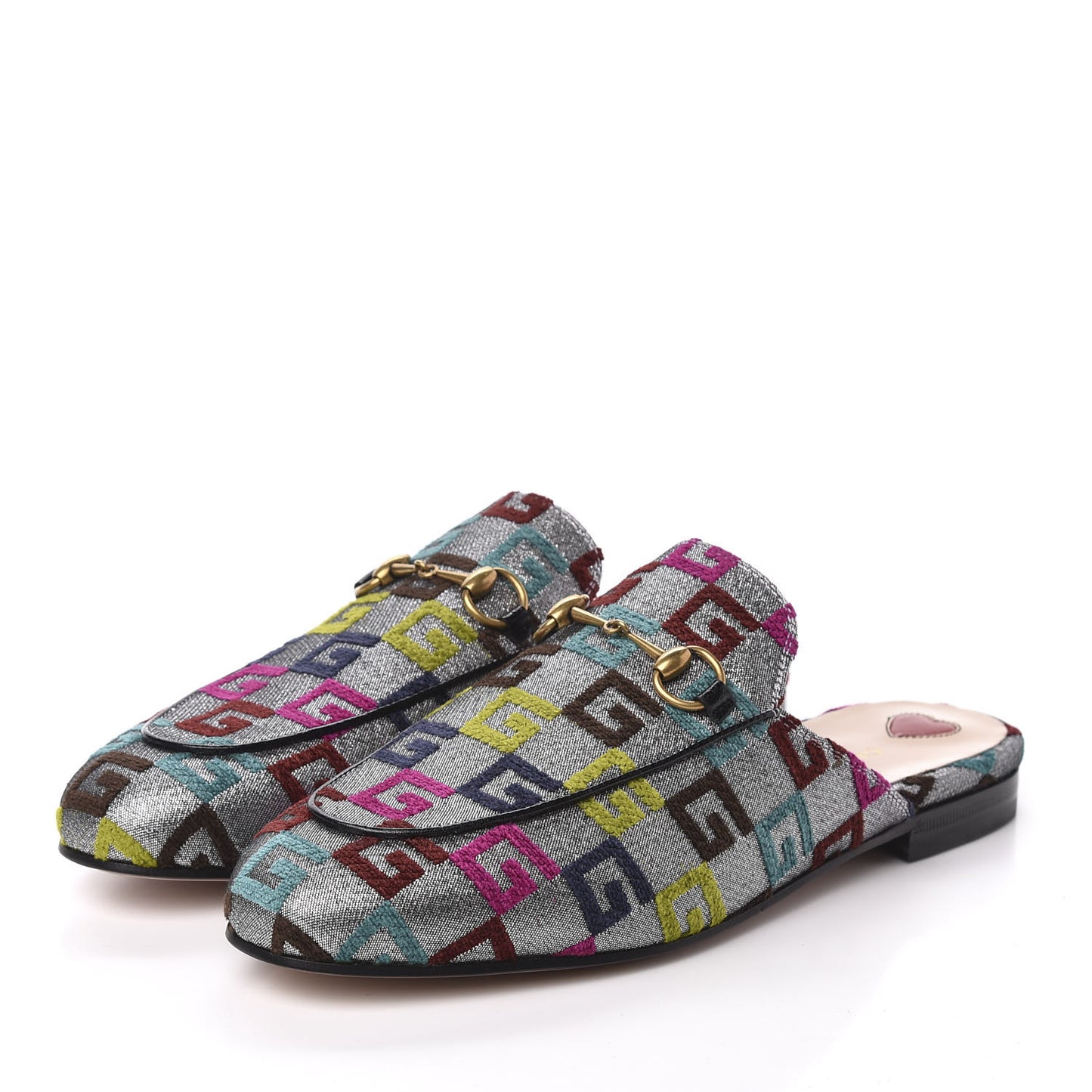 Velvet Lurex Square G Womens Princetown Slippers 38.5 Silver Multicolor