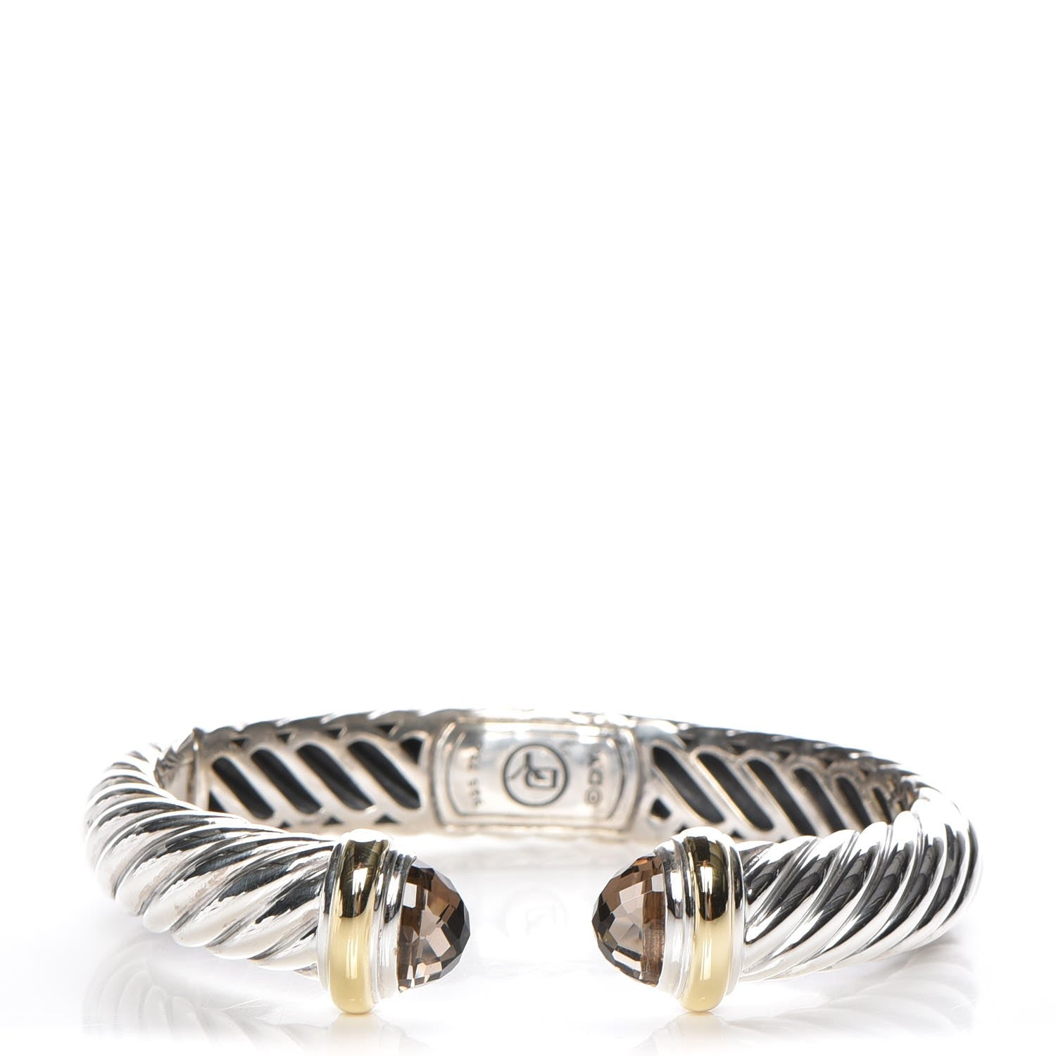 David Yurman Sterling Silver 18K Yellow Gold Smoky Quartz 11mm Waverly Bracelet 1 of 5