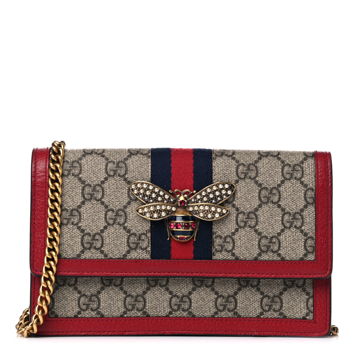 Gucci GG Supreme Monogram Web Queen Margaret Chain Wallet Red 1 of 12