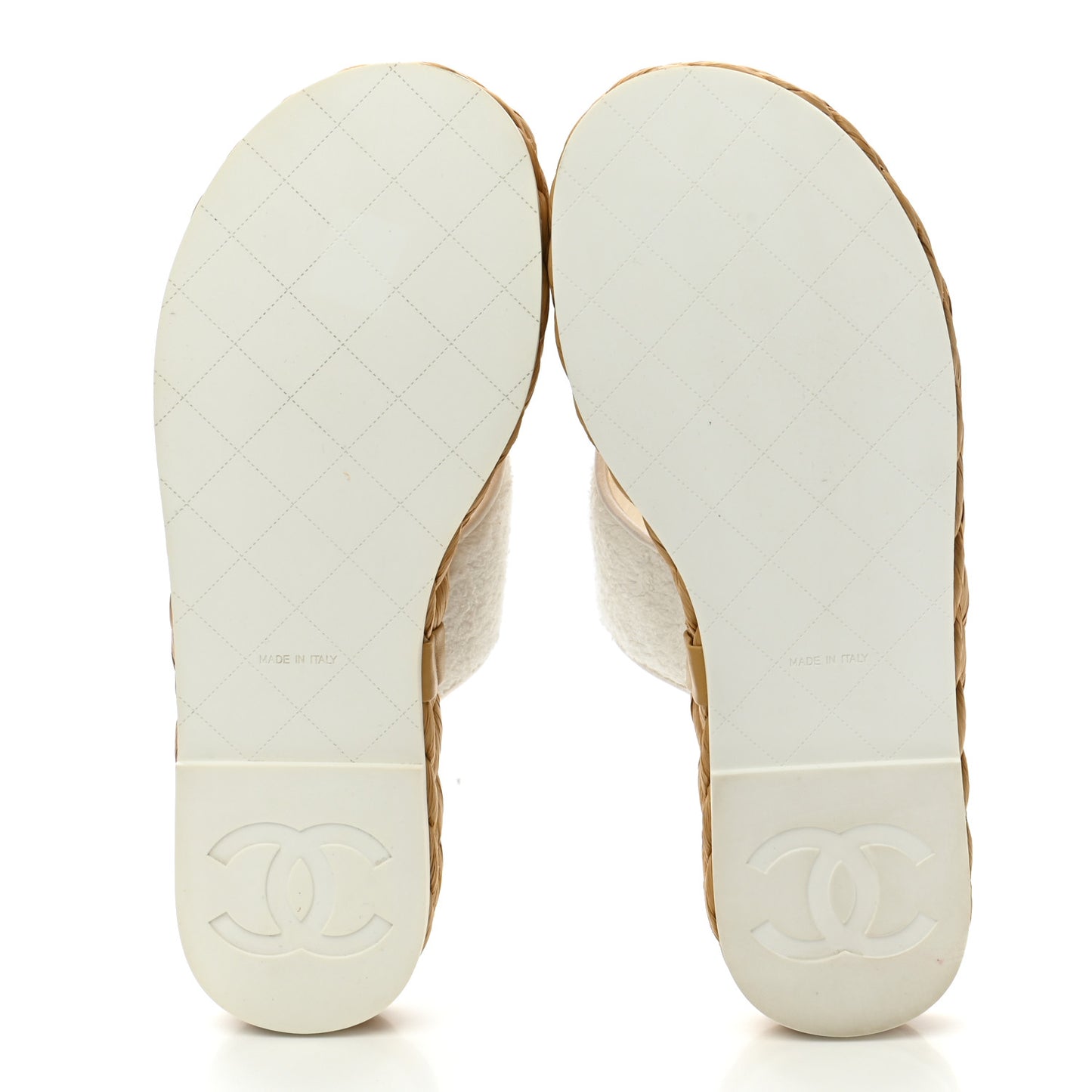 Terry Cloth Raffia CC Logo Thong Sandals 37 White