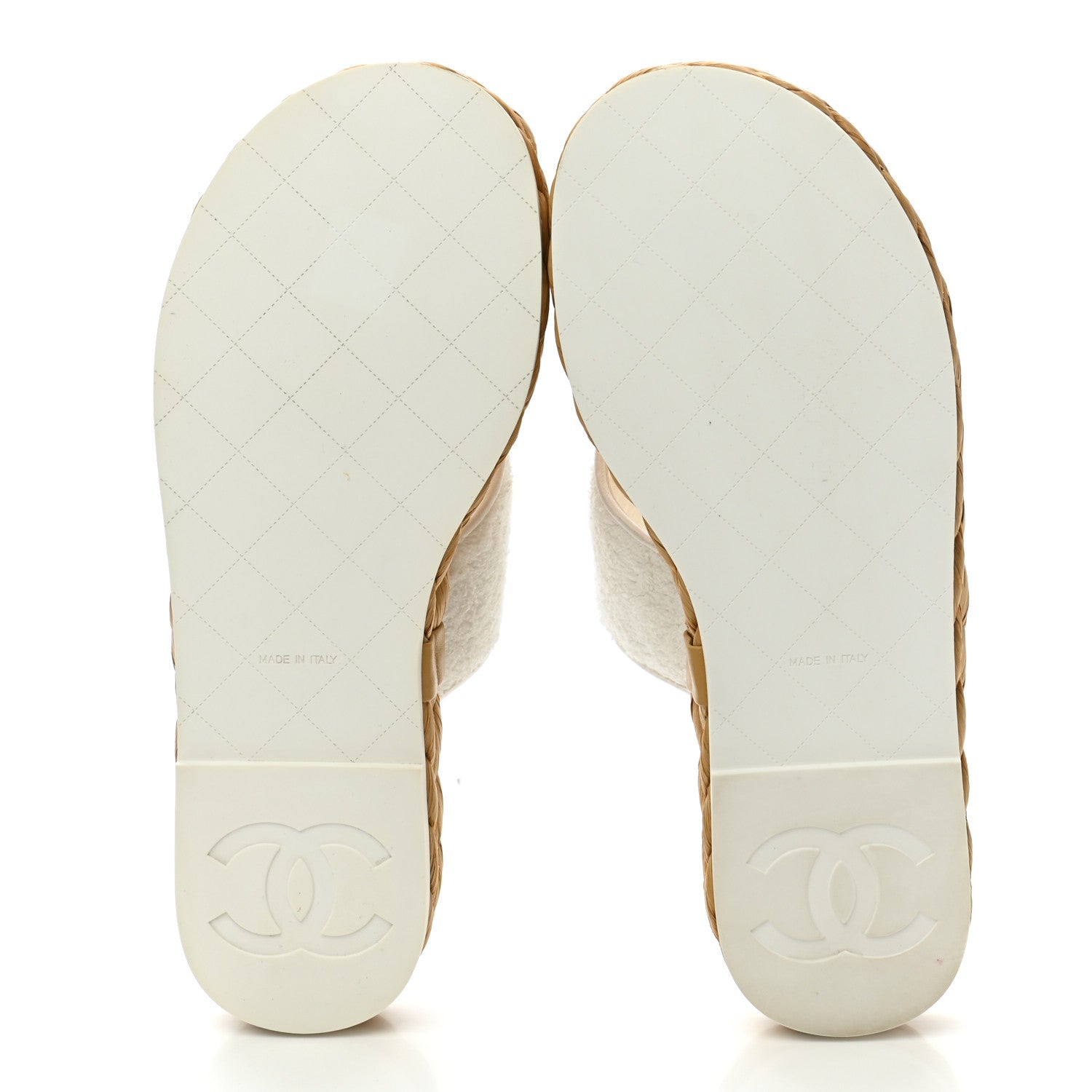 Chanel Terry Cloth Raffia CC Logo Thong Sandals 37 White 5 of 9