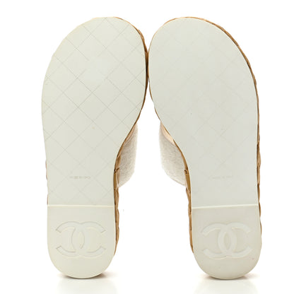 Chanel Terry Cloth Raffia CC Logo Thong Sandals 37 White 5 of 9