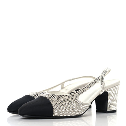 Chanel Strass Grosgrain Cap Toe CC Slingback Pumps 36 Silver Black 4 of 9