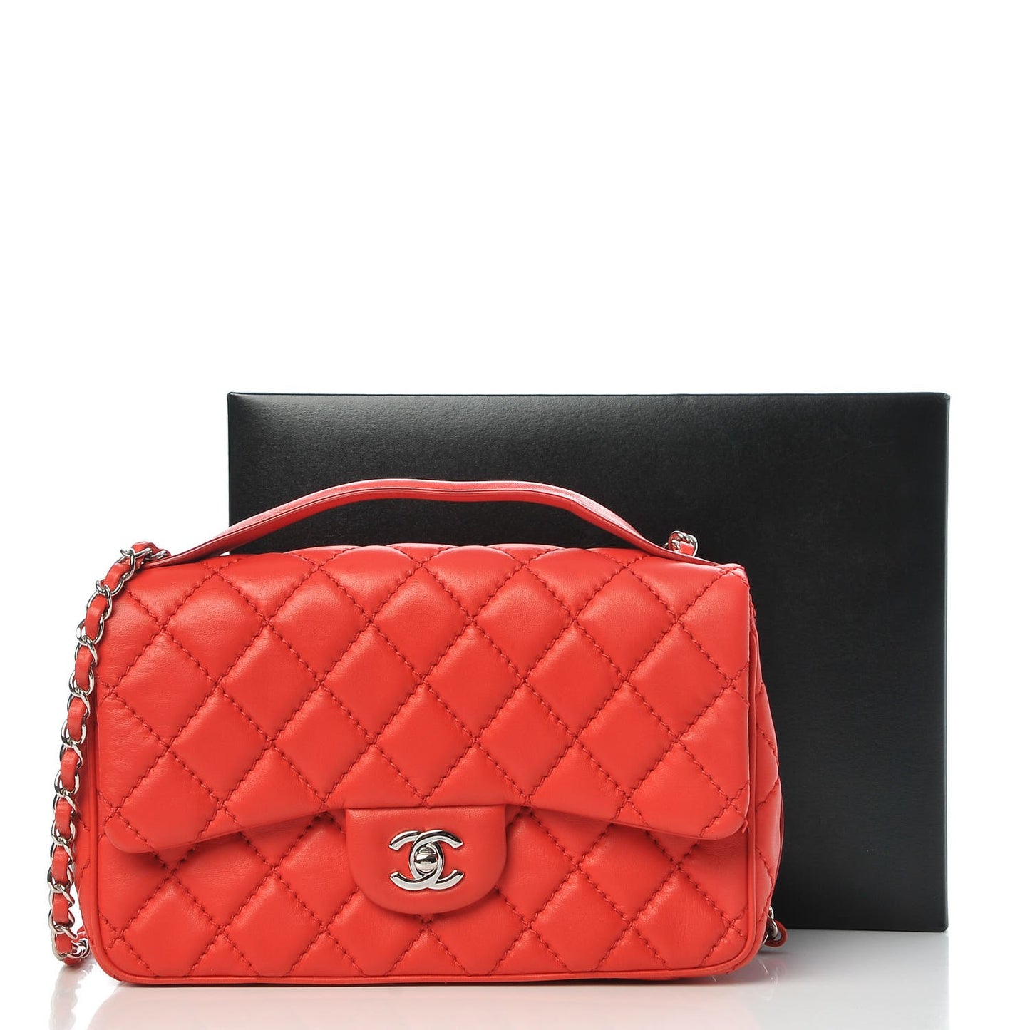 Lambskin Quilted Medium Easy Carry Flap Red