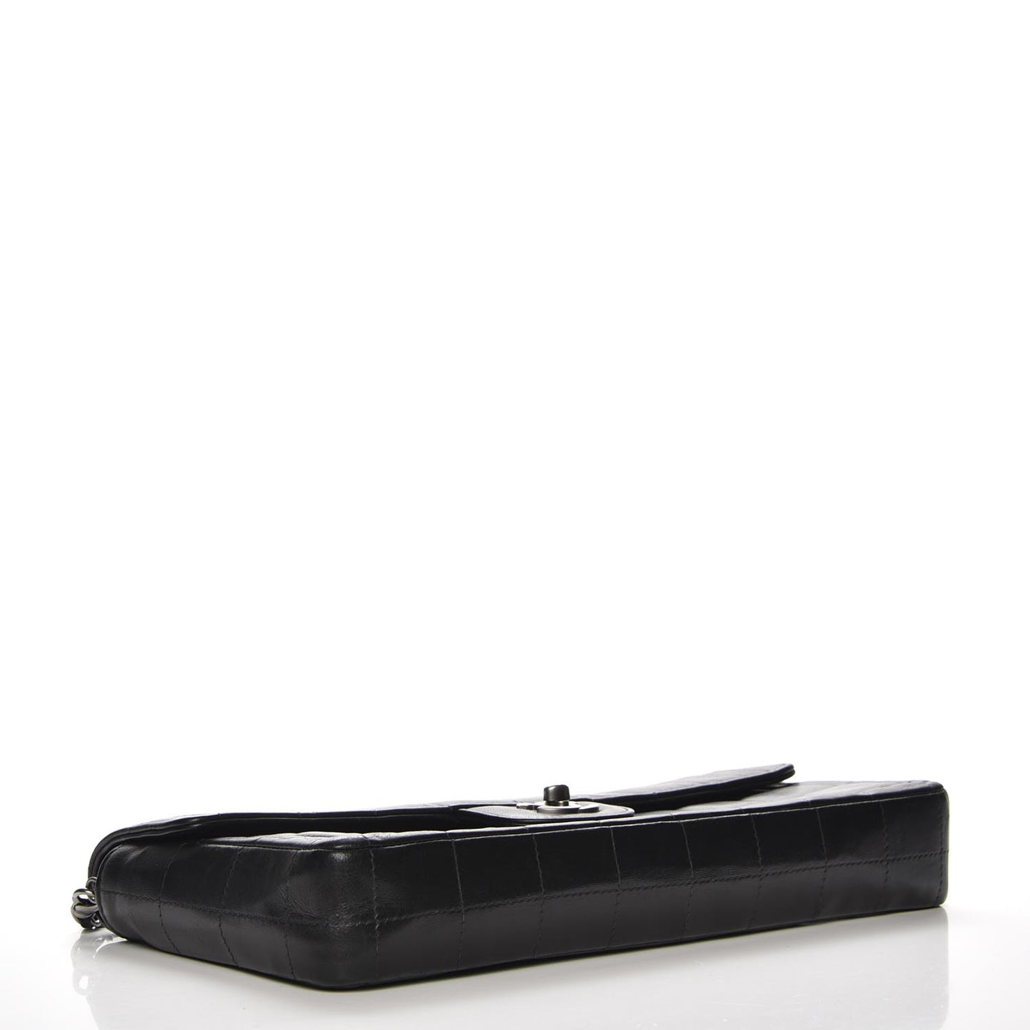 Lambskin Quilted East West Chocolate Bar Flap Black