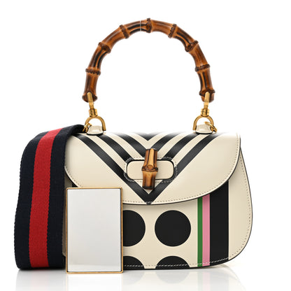 Gucci Calfskin Web Geometric Print Small Bamboo 1947 Top Handle Bag White Multi 3 of 11