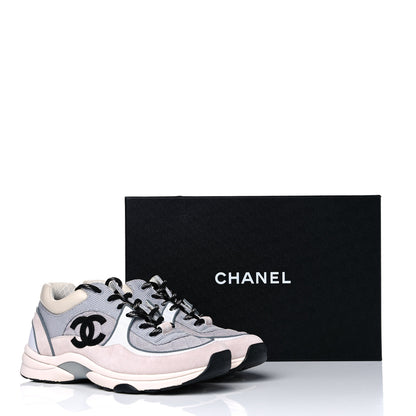Chanel Nylon Suede Calfskin Womens CC Sneakers 40 Grey White Pink 9 of 9