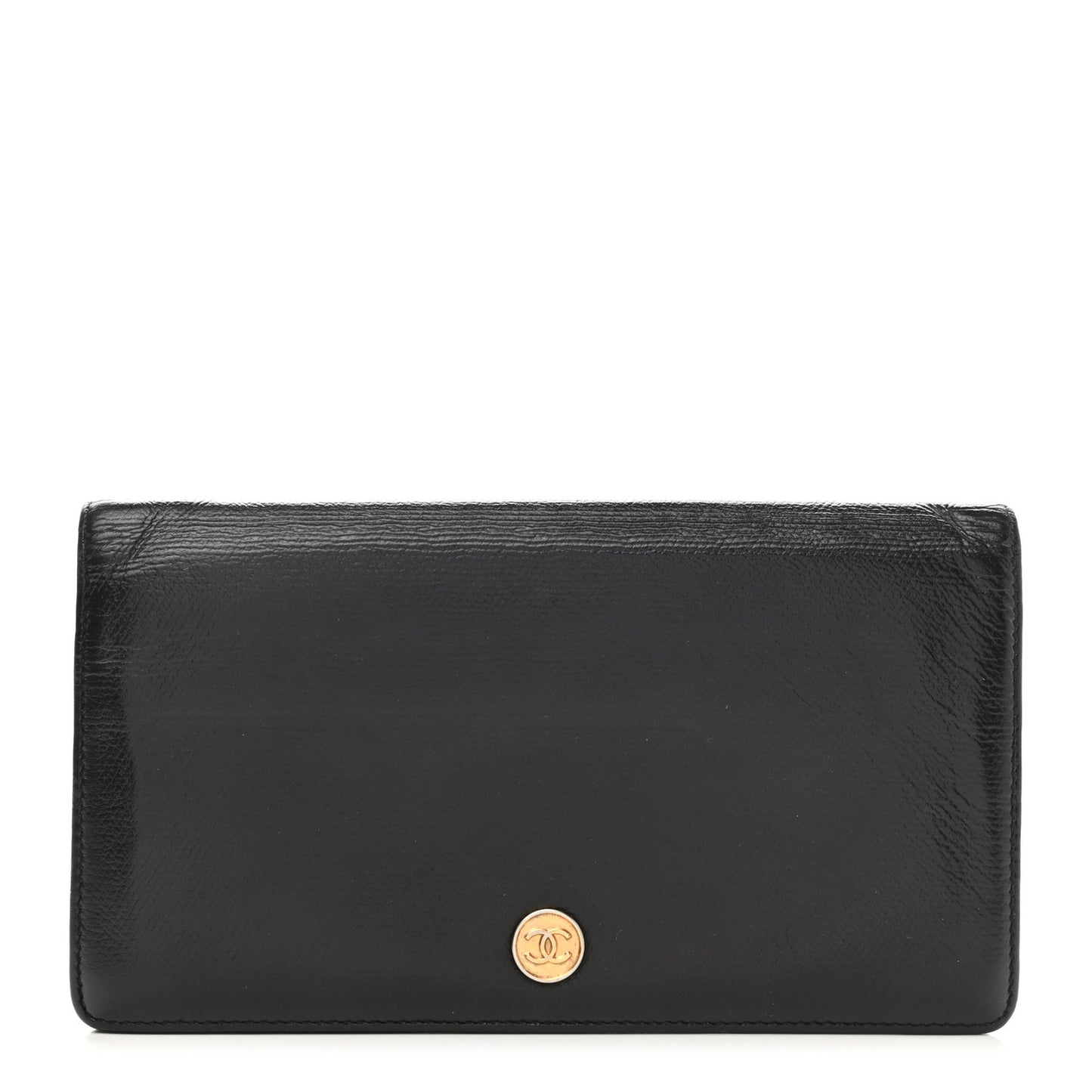 Grained Calfskin CC Button Yen Wallet Black