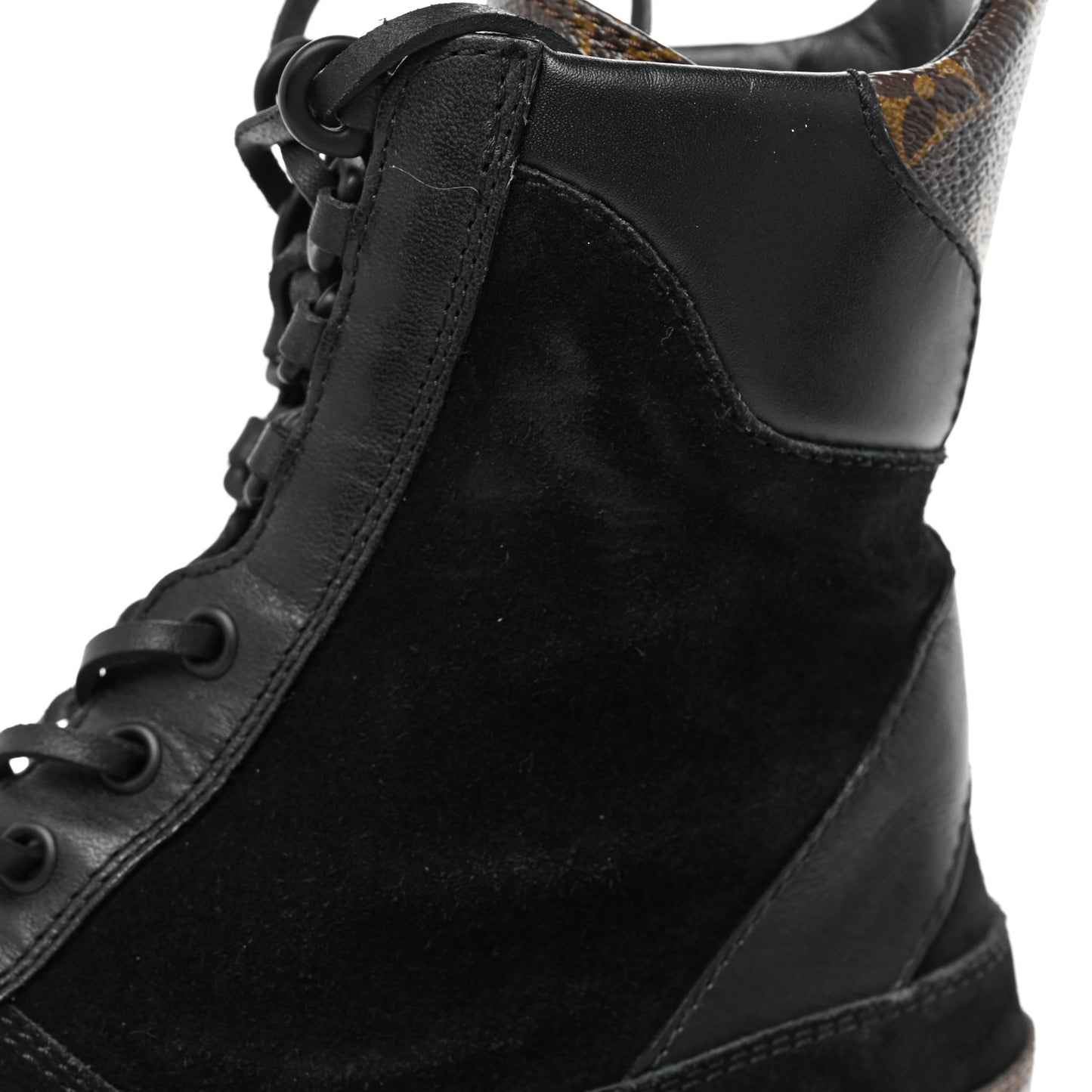 Suede Calfskin Monogram Laureate Platform Desert Boots 38.5 Black
