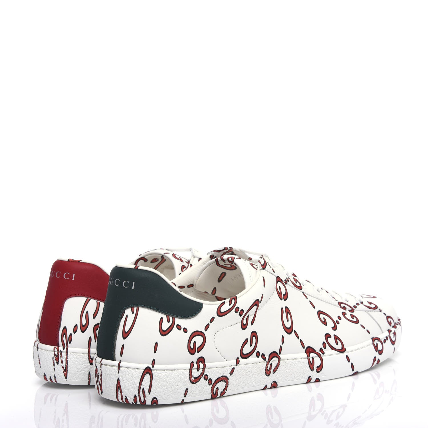 Gucci Calfskin GucciGhost Print Mens Ace Sneakers 10 White Hibiscus Red 4 of 10