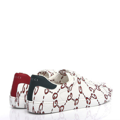 Gucci Calfskin GucciGhost Print Mens Ace Sneakers 10 White Hibiscus Red 4 of 10