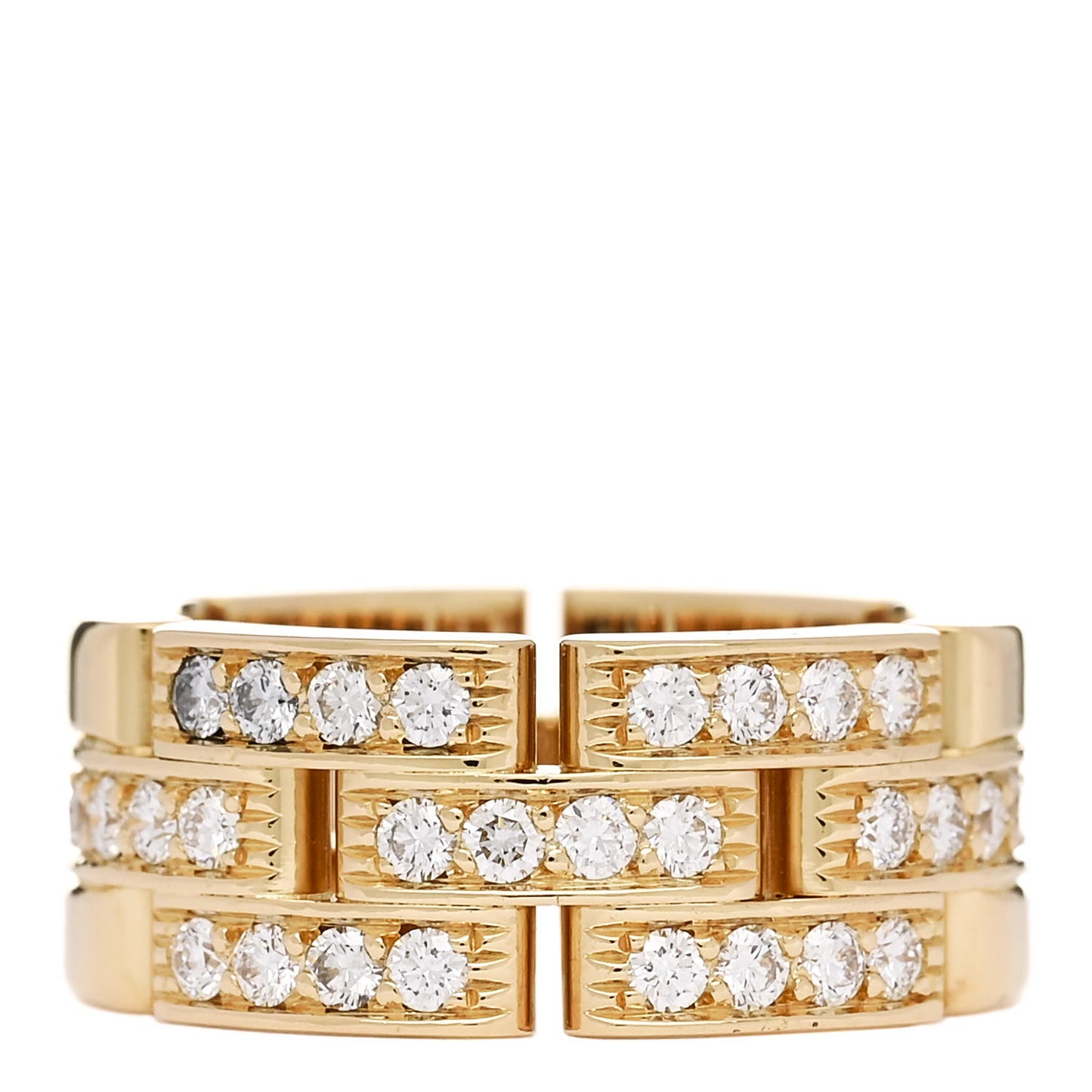 18K Gold Diamond Maillon Panthere 3 Half Rows Paved Ring 48/4.5