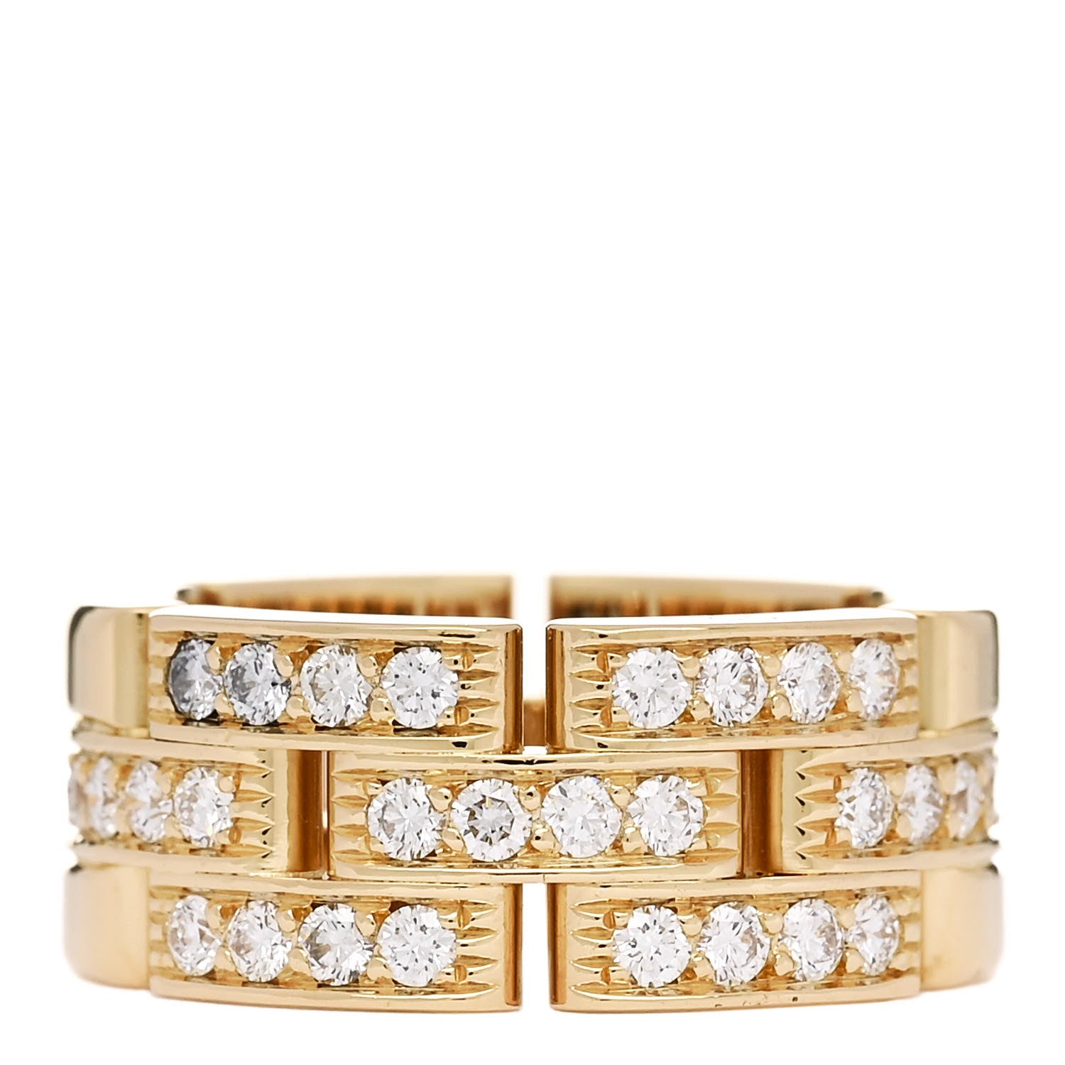 Cartier 18K Gold Diamond Maillon Panthere 3 Half Rows Paved Ring 48/4.5 1 of 6