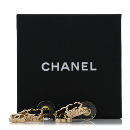 Chanel Metal Lambskin CC Chain Hoop Earrings Gold Black 6 of 6