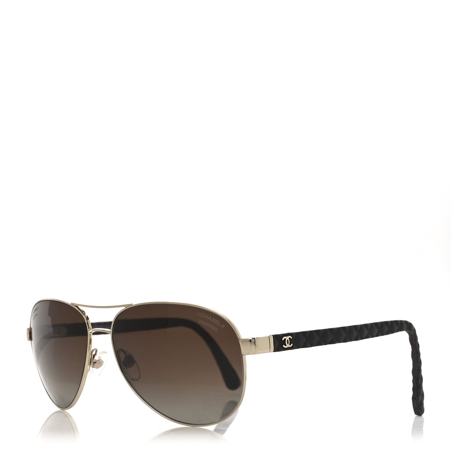 Chanel Metal Lambskin Quilted CC Pilot Summer Aviator Sunglasses 4204-Q Gold Brown 2 of 12
