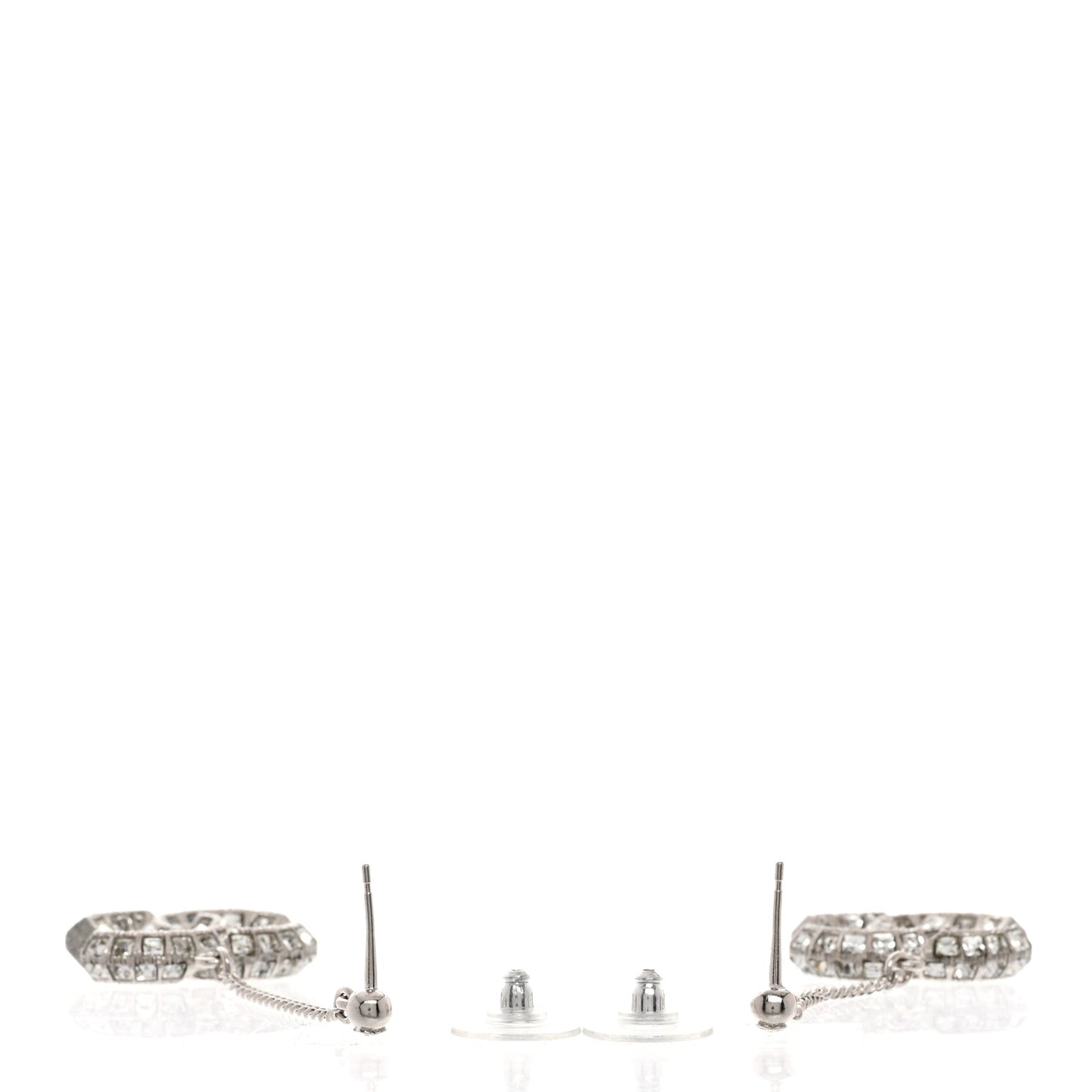 Baguette Crystal CC Drop Earrings Silver