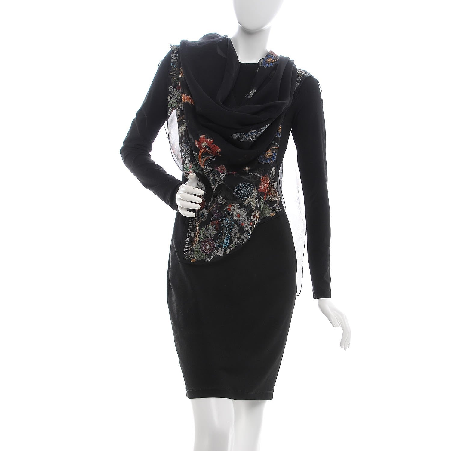 Alexander McQueen Silk Chiffon Wild Meadow Shawl Black 2 of 4