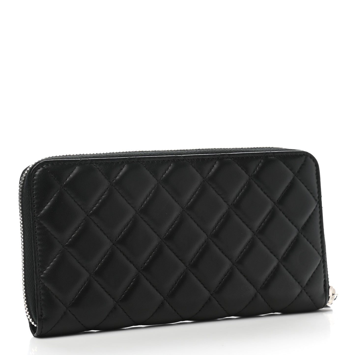 Lambskin Quilted Large Gusset Zip Around Wallet Black