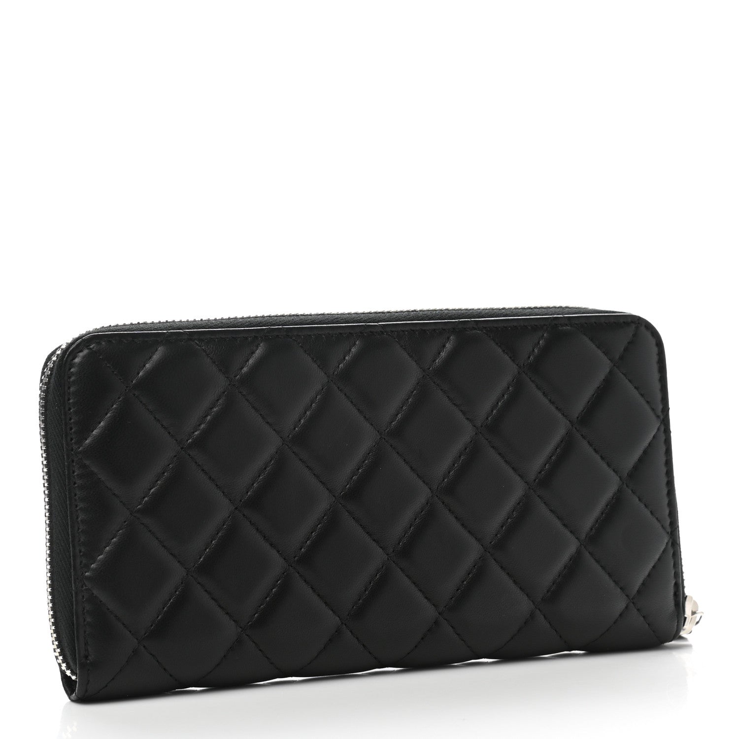 Chanel Lambskin Quilted Large Gusset Zip Around Wallet Black 3 of 9