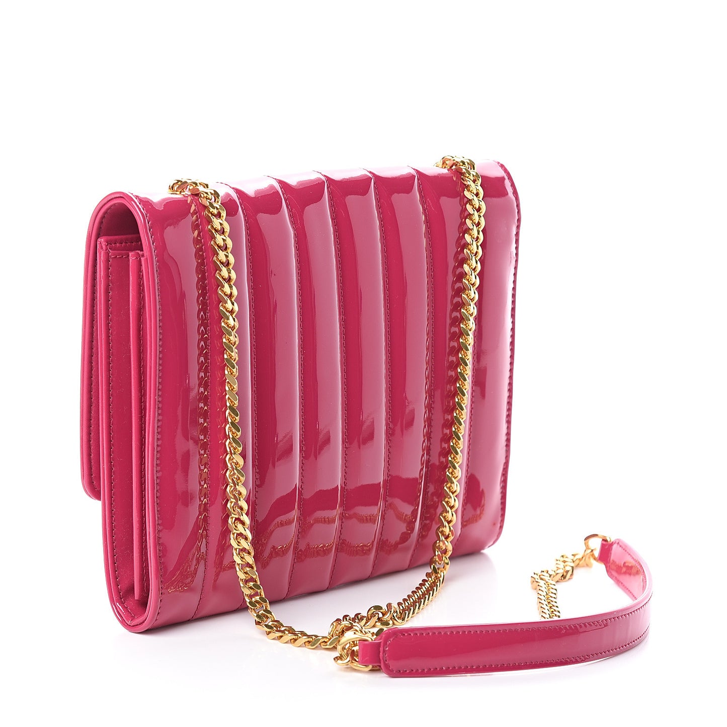Patent Calfskin Matelasse Monogram Vicky Chain Wallet Neon Bubblegum