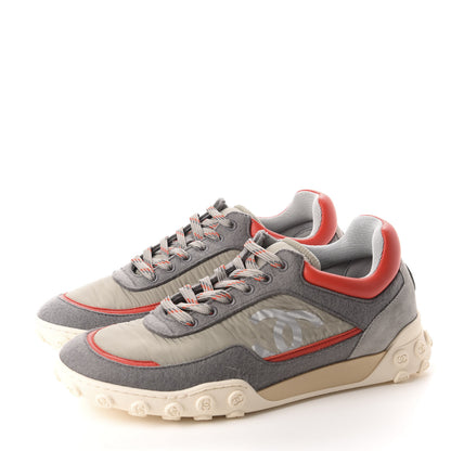Chanel Wool Nylon Lambskin Suede Calfskin Womens Logo Sneakers 38.5 Grey Orange 3 of 10