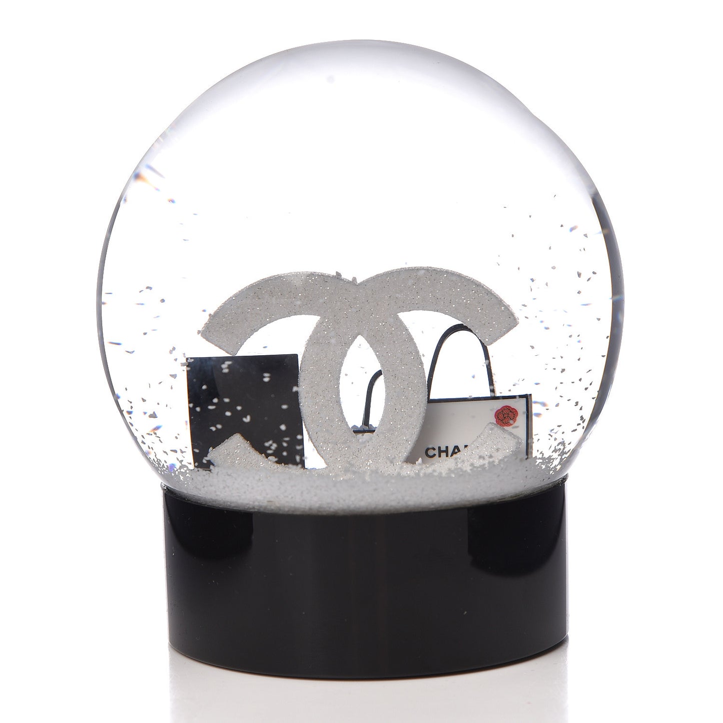 Glass CC Shopping Bag Snow Globe