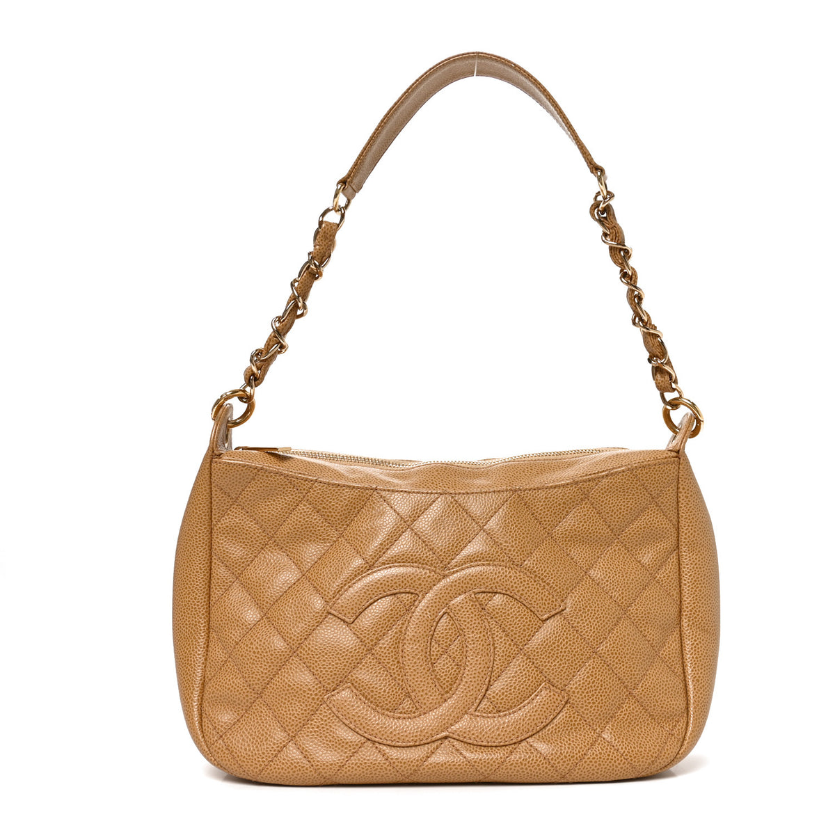 Caviar Quilted Timeless CC Shoulder Bag Beige