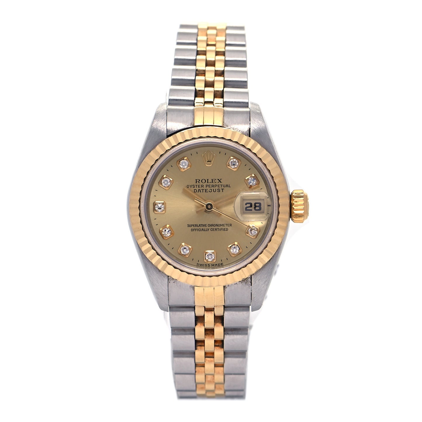 Stainless Steel 18K Yellow Gold Diamond 26mm Oyster Perpetual Datejust Watch Champagne 69173
