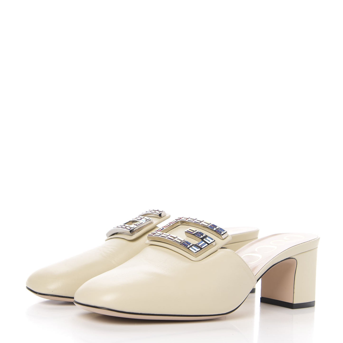 Malaga Kid Crystal Square G Madelyn Mules 41 Vintage White