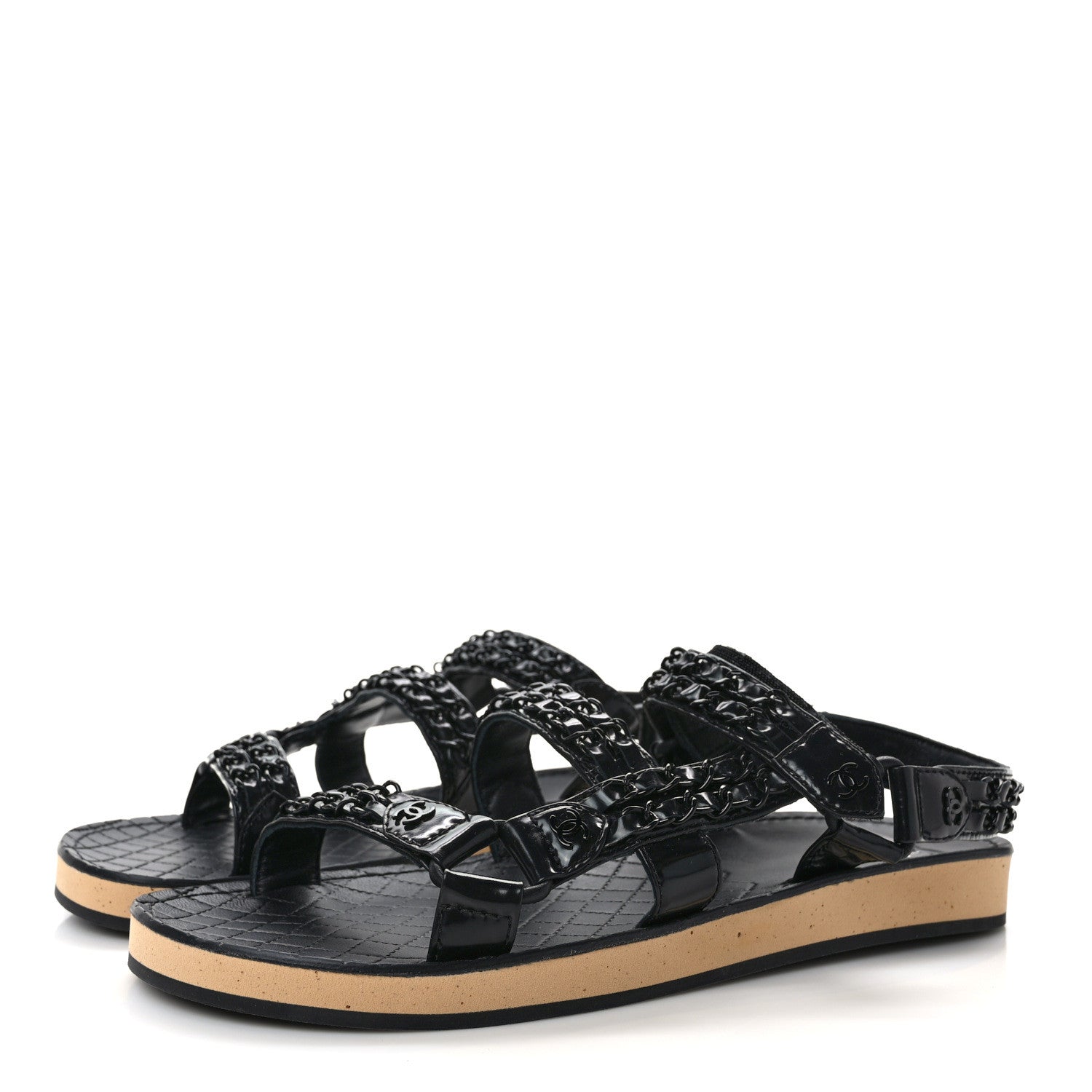 Chanel Laminated Goatskin Chain Sandals 40 Black 3 of 9