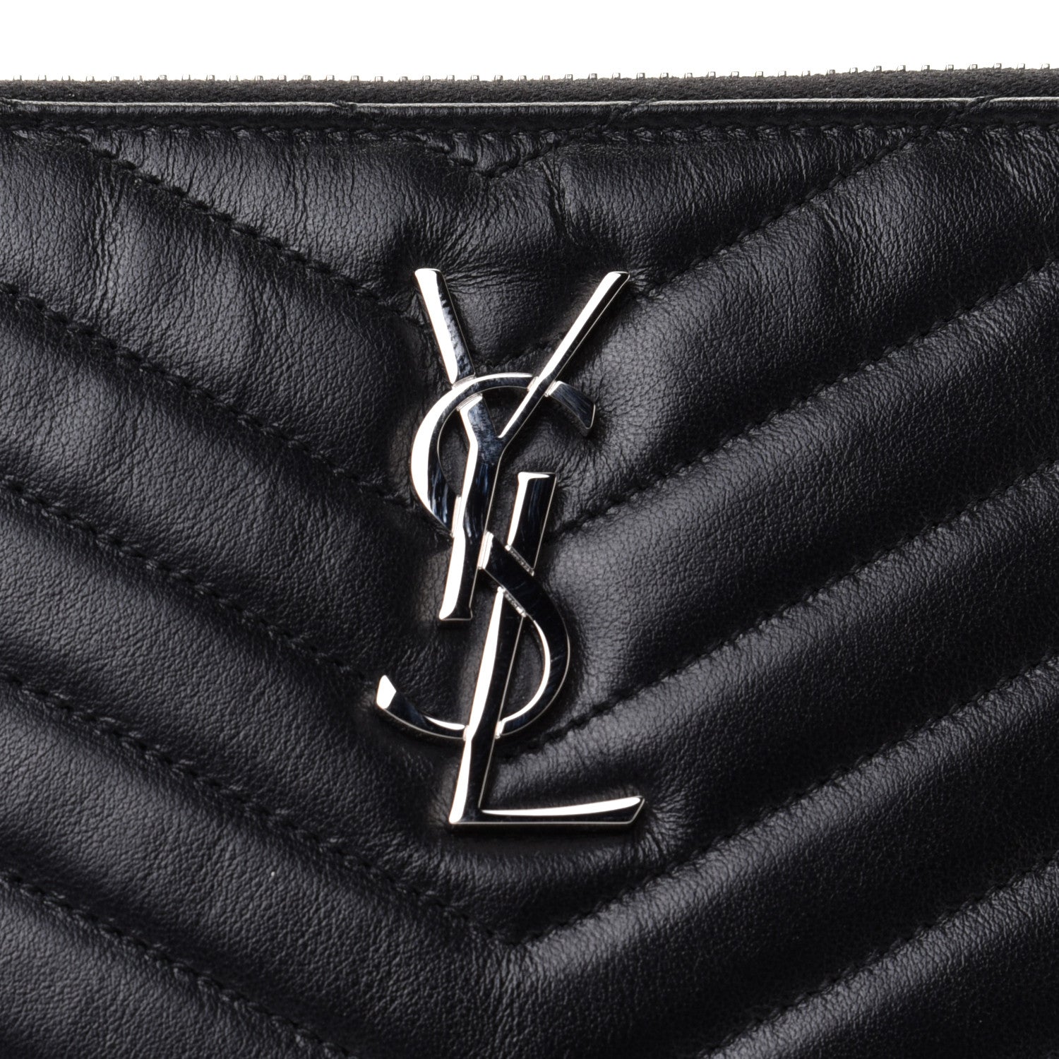 Saint Laurent Calfskin Matelasse Chevron Monogram A5 Wristlet Black 8 of 9