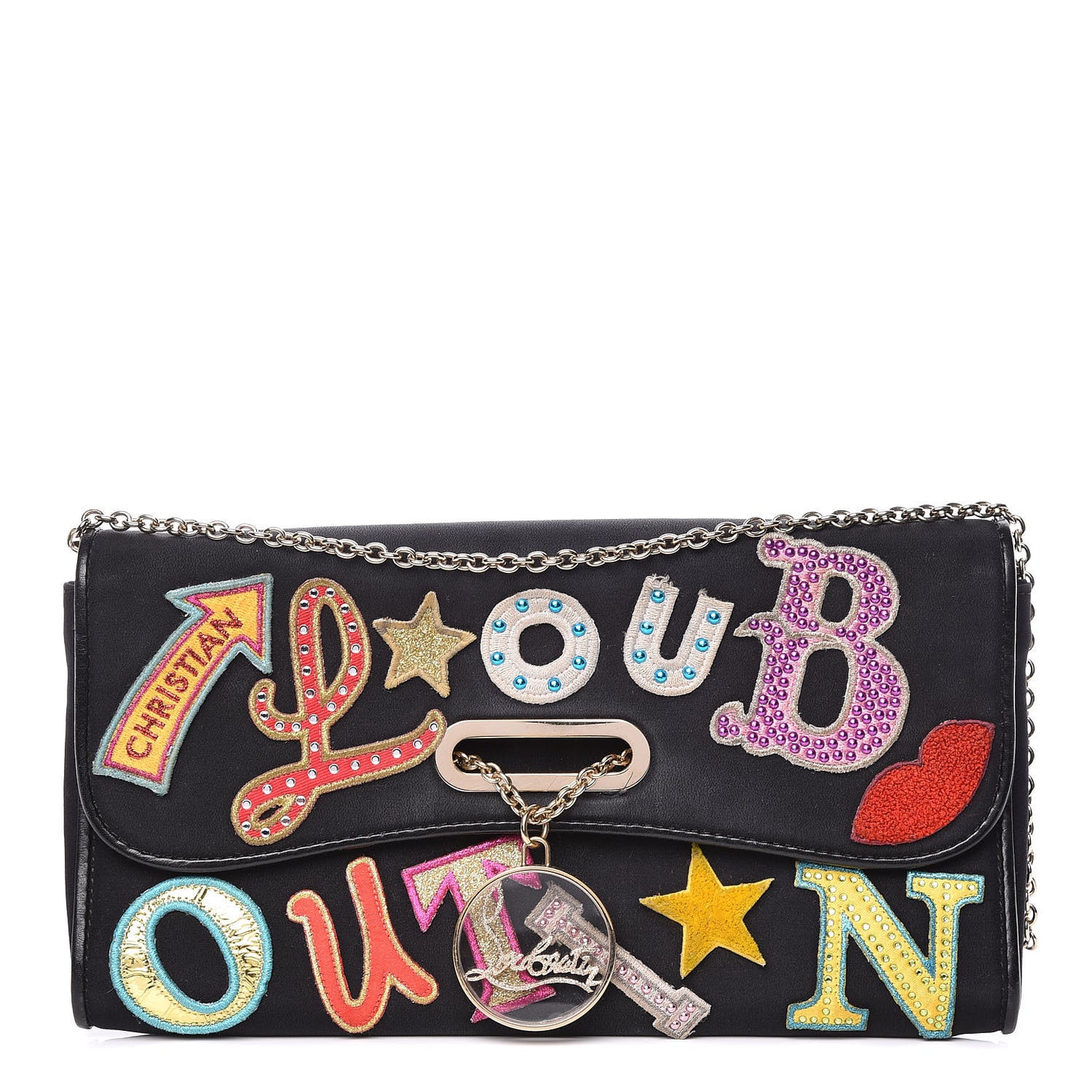 Canvas Patch Letters Riviera Clutch Black
